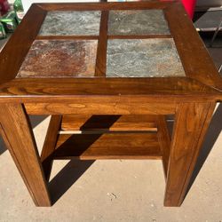 Wood End Table With Tile Top