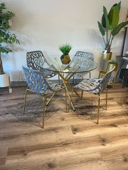 Gray Gold Modern Glass Dining Set 