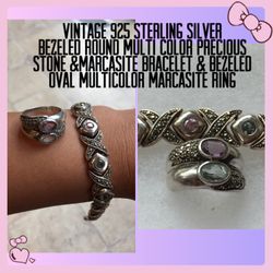 Vintage 925 STER Silver Multicolor Stone Ring