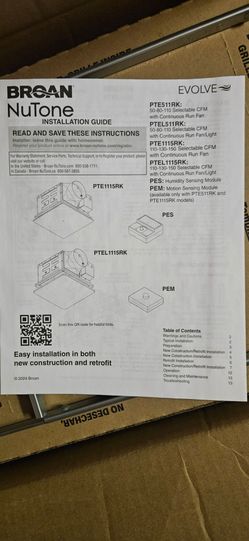 NEW IN BOX - Broan NuTone Evolve PTEL1115RK Bathroom Exhaust Fan