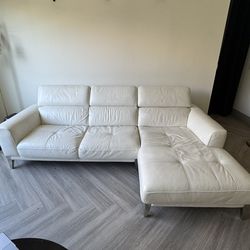 MOVING - Modern White Leather Sectional Sofa w/ Adjustable Headrests