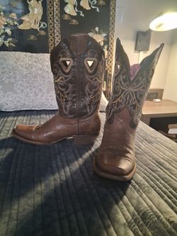 Brown Leather Cowboy Boots wUnisex / Men's 6.5 / Women's 8" iith Embroidery