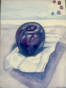 “Plum” Original Watercolor , BWallerstein, MFA, Signed ,