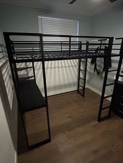 Black Metal Loft Bed Frame with Desk