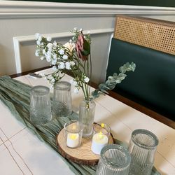 10 Bud Vase + Flowers + Wooden Coaster