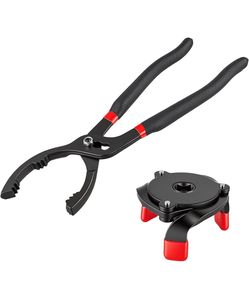 2PCS Oil Filter Wrench Set, Adjustable Oil Filter Removal Tools 12" 3-Position Adjustable Oil Filter Plier & 3/8" Drive Universal 3-Jaw Removal Tool f