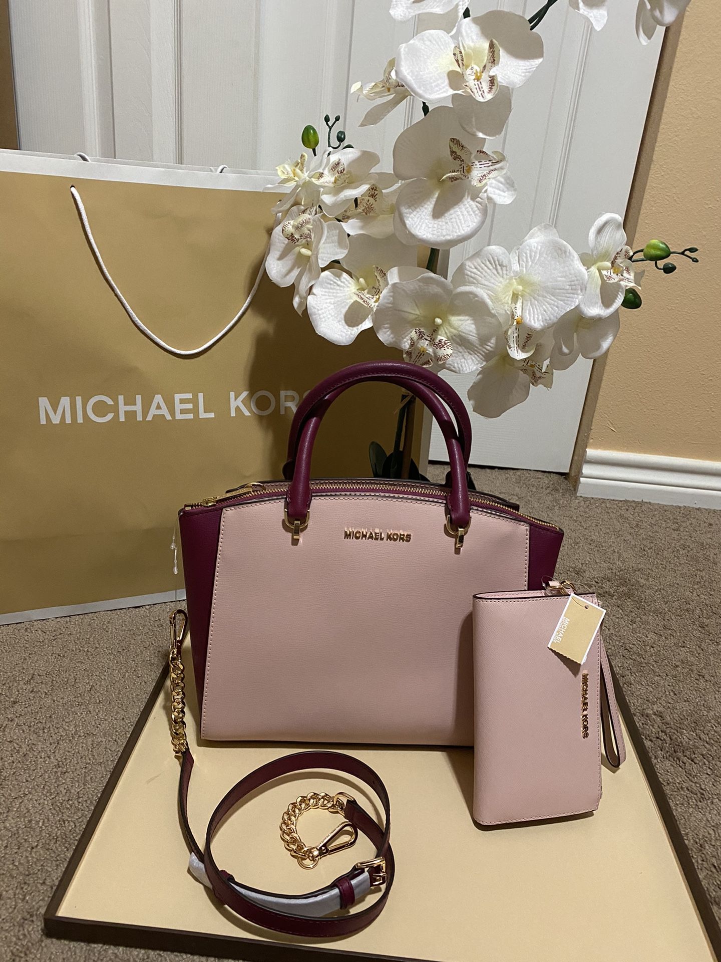 Michael Kors crossbody handbag purse bag satchel with matching wallet new set