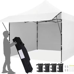 10 X 10' Gazebo Canopy Wedding Party Tent With Awning And 4 Removable Sidewalls, White