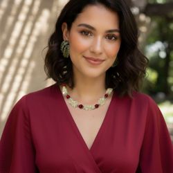 Handmade White Shell and Coral stone Necklace 