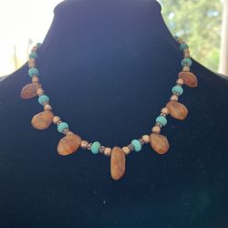Vintage Necklace With Turquoise And Silver 
