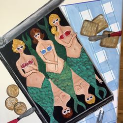 Retro Canned Mermaids Original Painting 