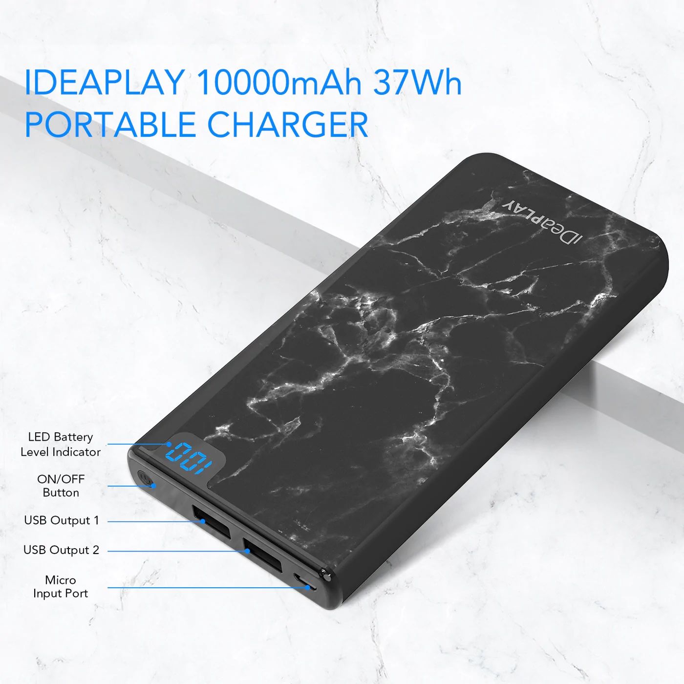 IDEAPLAY PPB100 Portable Charger - 10000mAh 37Wh Power Bank