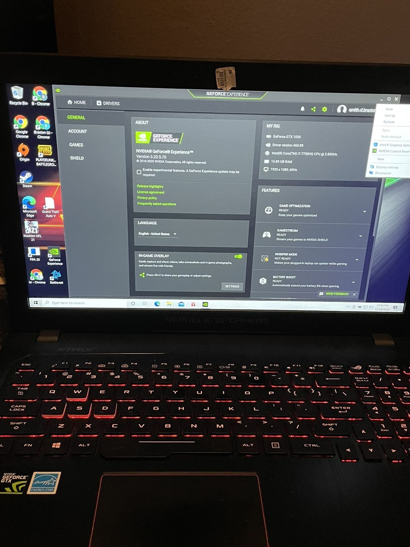 Asus GL553V ROG Gaming Laptop I-7 GTX 1050