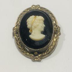 Antique Cameo on Black Onyx Brooch/Pendant 2”-1.5” 