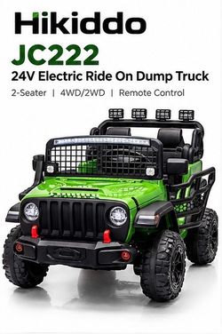 Hikiddo JC222 24V Electric Ride On Dump Truck 2-Seater Kids Toy w/ Remote Green