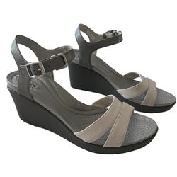 Crocs Leigh II Gray Ankle Strap Wedge Sandal Women’s 9W
