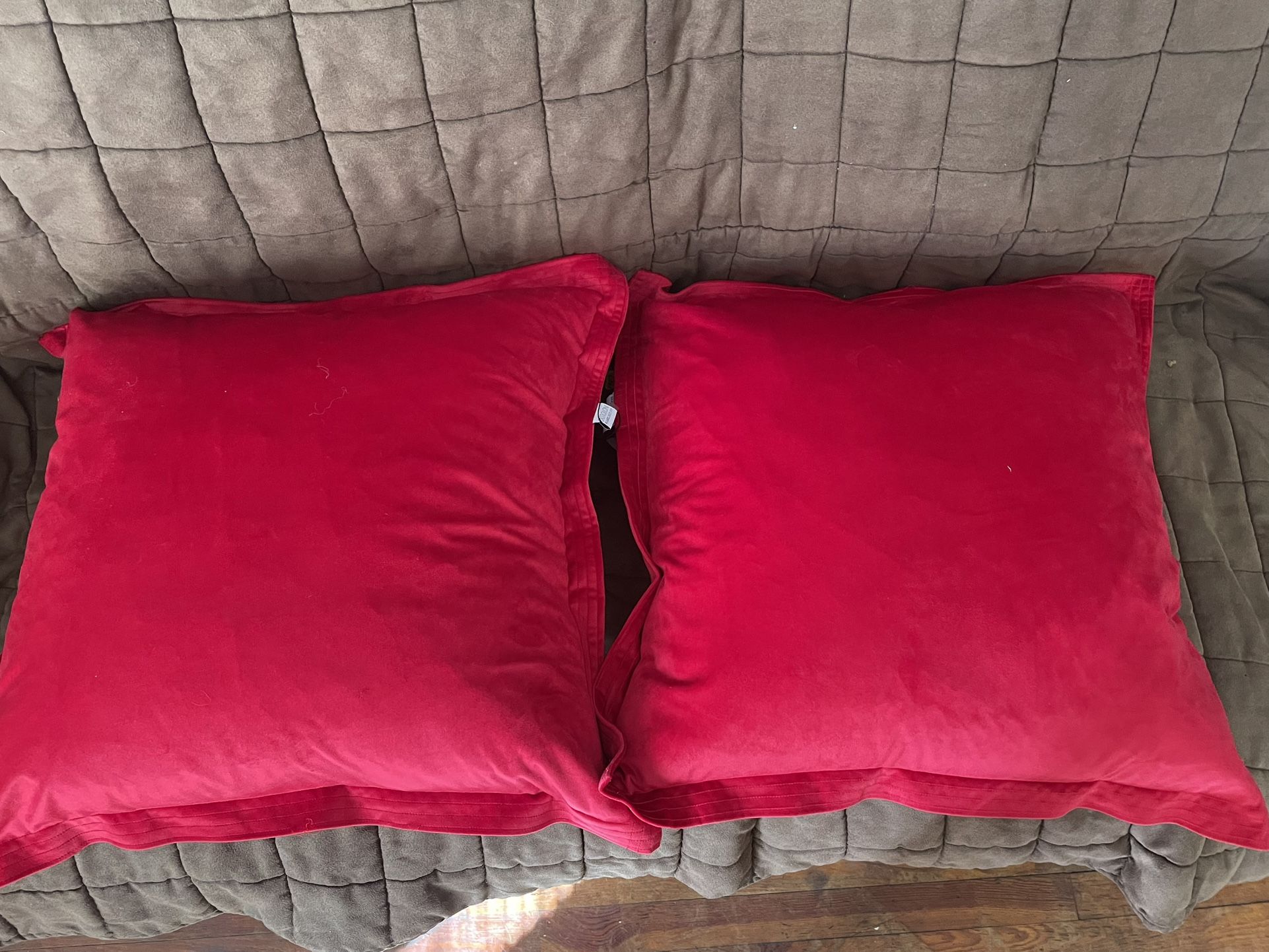 Two Red Velvet Throw Pillows 22.5in x22.5in