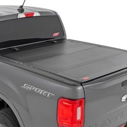 Rough Country Hard Tri-Fold Flip Up Truck Bed Cover For Ford Ranger (2019-2023) - Fits 6' (72.7") Bed, All-Weather, Flush Aluminum Panels