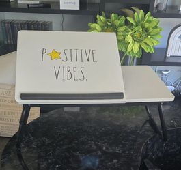 Rae Dunn  POSITIVE VIBES Lap Desk Portable Adjustable Tilt Wooden Work Tray