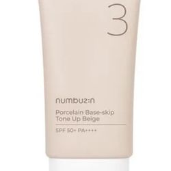 numbuzin No.3 Porcelain Base-skip Tone Up Beige 1.69fl oz/ 50ml | 3-in-1, Tinted Moisturizer, Sunscreen, Powder, Evens out Skin Tone, tone up cream, N