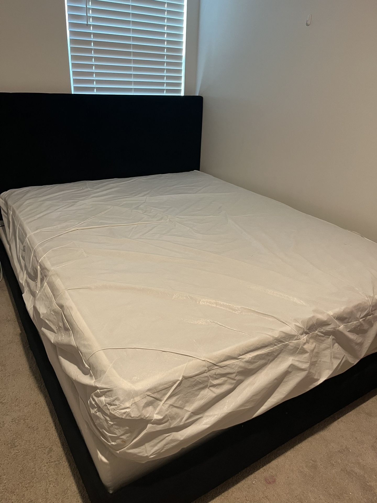 Queen Size Bed Frame , Mattress And Box Spring