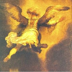 ANGEL, 1637 REMBRANDT Original Vintage Fine Art 1950’s Print USA Printed Antique Dutch Golden Age Painter Collectible Tobias Family