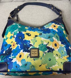 Dooney & Bourke Somerset Watercolor Hobo Shoulder Bag Coated Canvas Leather Trim
