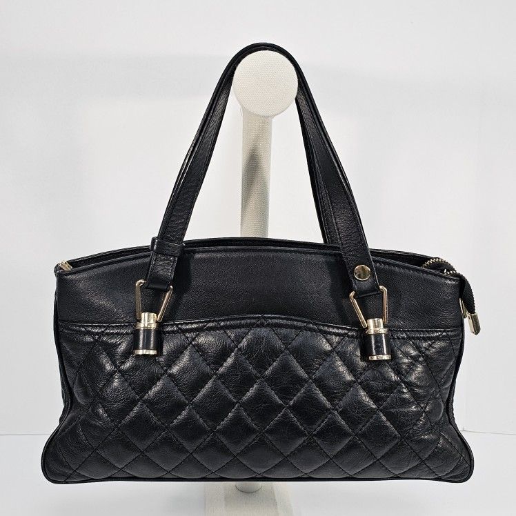 Persaman New York Quilted Black Leather Satchel Bag Made in Italy Convertible Handles