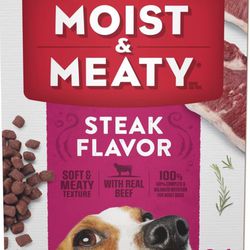 Moist & Meaty Steak Flavor Dry Dog Food.  Size: 6-oz pouch, case of 12. Exp. Feb, 2025.