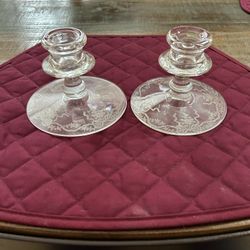 Vintage Fostoria Crystal Candlestick Holders Romance Pattern 