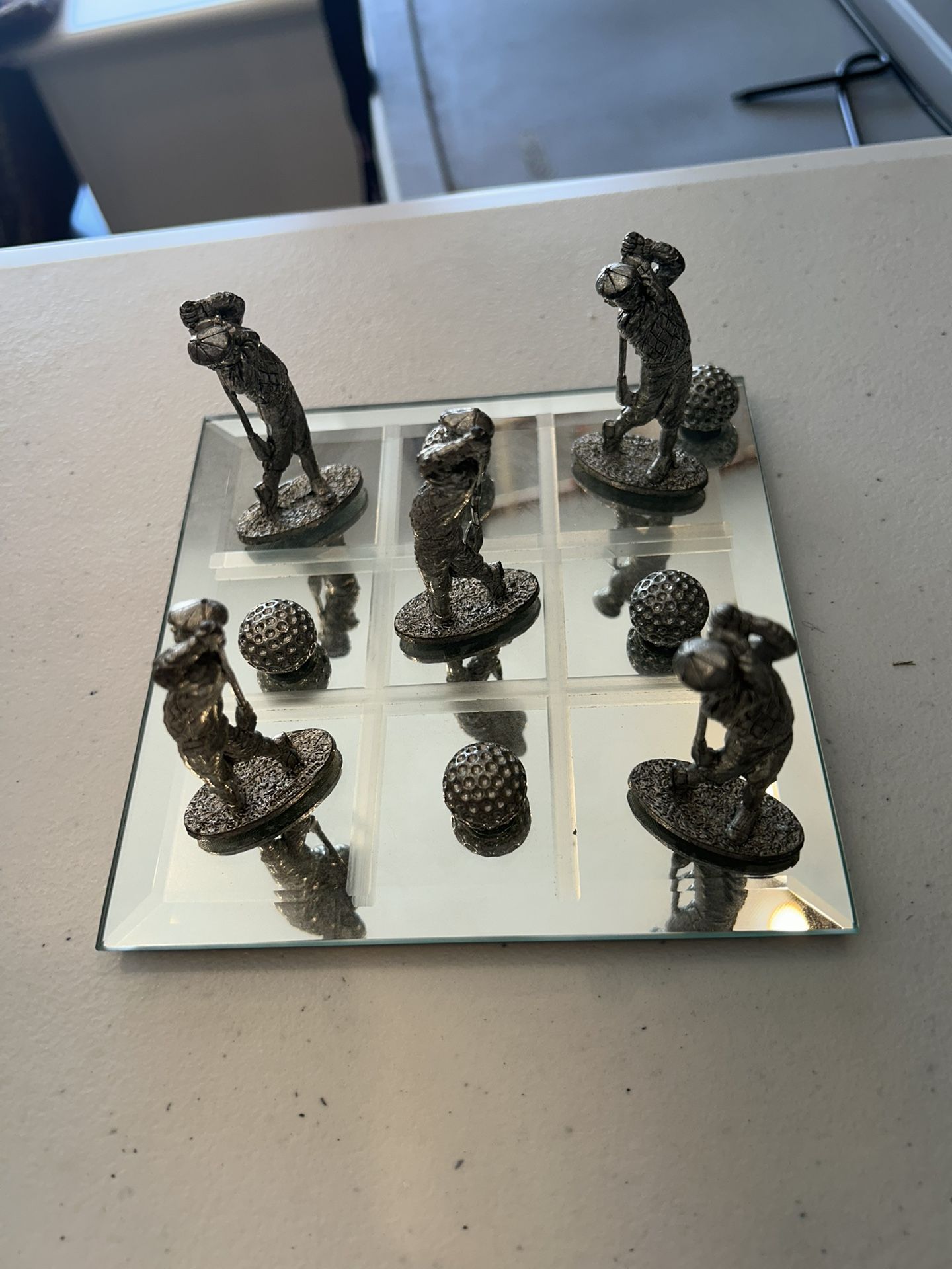 Tic-tak-toe On Glass Board With Pewter Pieces (golf Theme)
