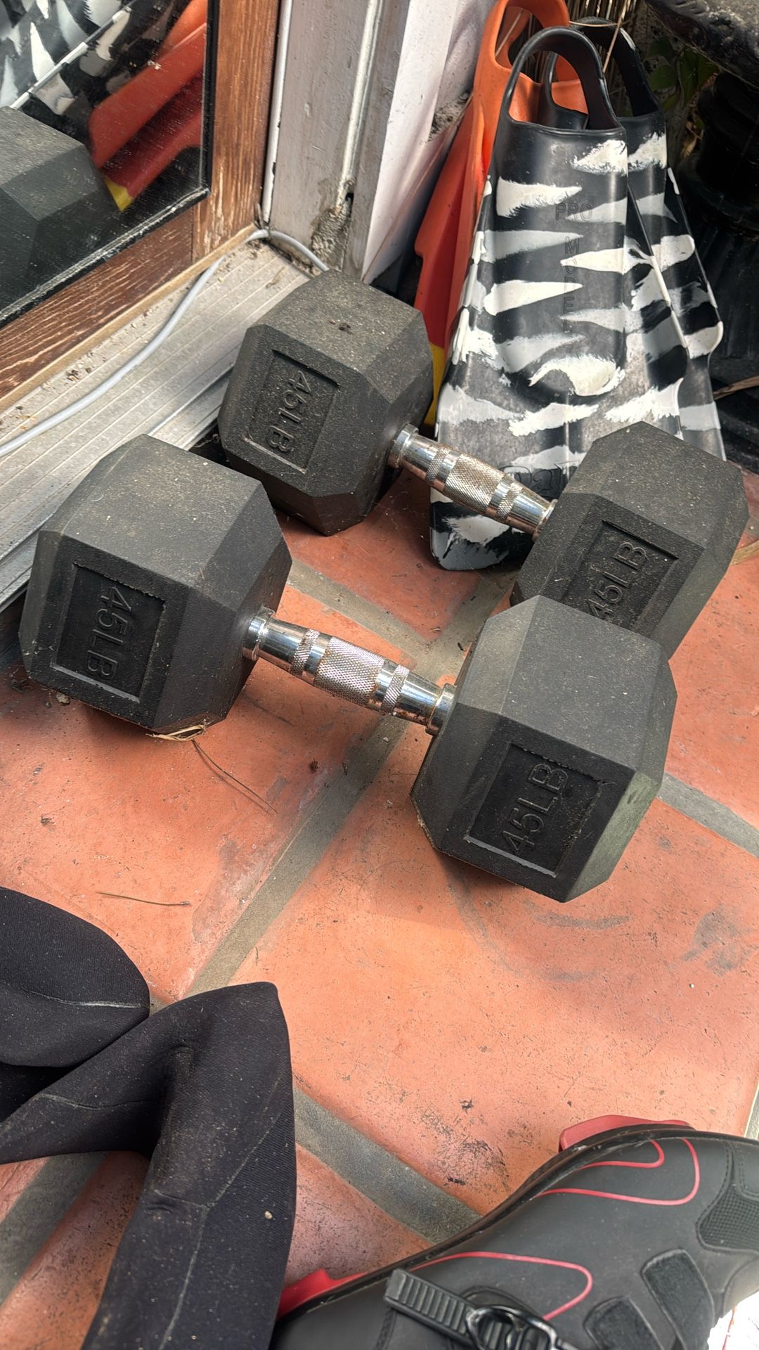 two 45lb dumbbell