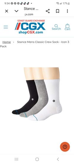 Stance Icon Mens Athletic  Crew Socks With Log- White, Gray & Black (3-Pack)