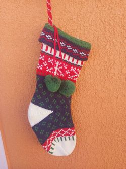 Knit Christmas Stocking with Pom Poms