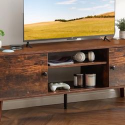 Stand for 55 60 inch TV, Modern Mid Century Entertainment Center with Storage, Brown