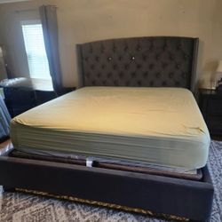 Cali King Bed Frame, Mattress And 2 Box Springs
