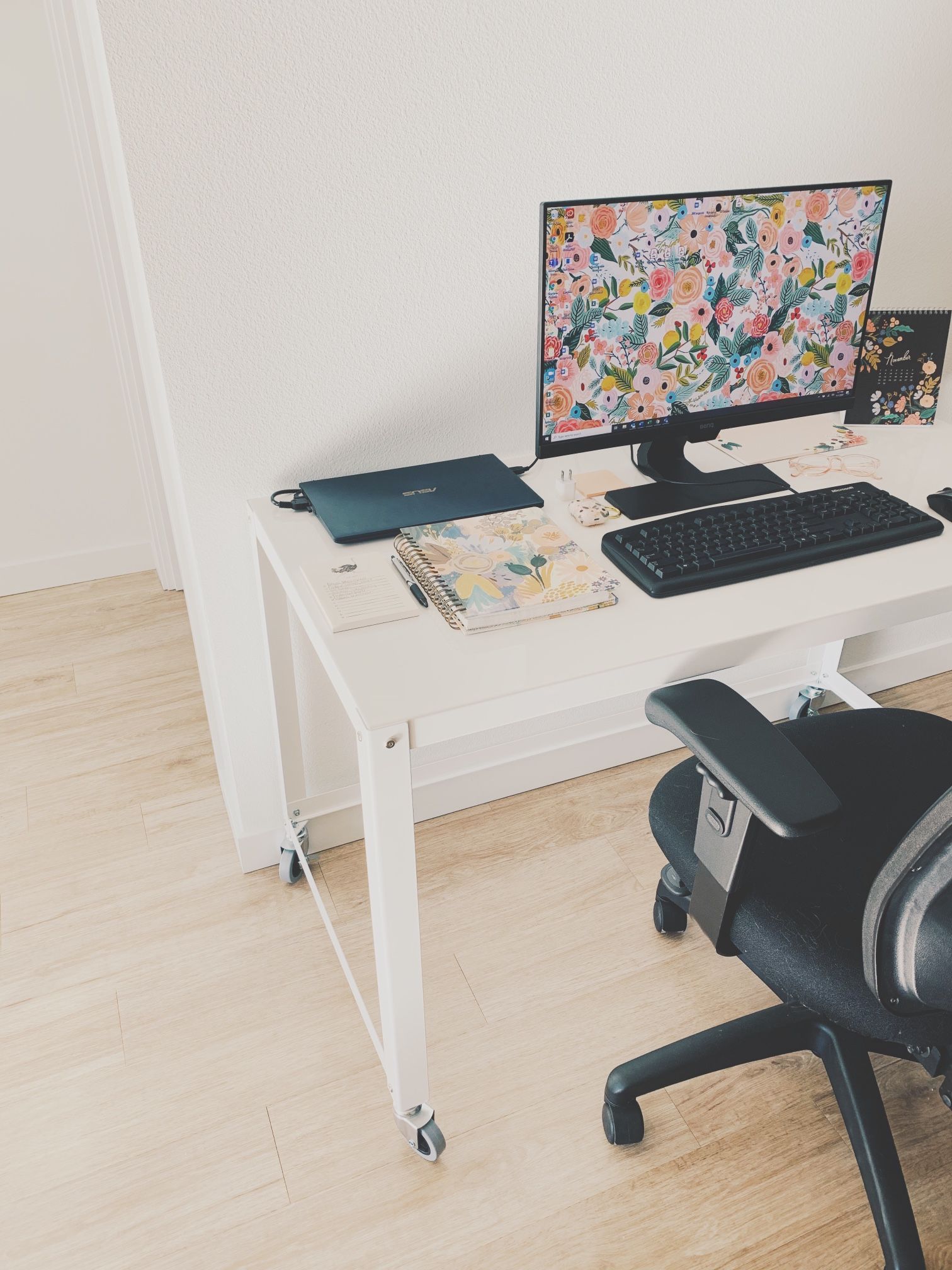 CB2 White Metal Rolling Cart Desk / Table – $50