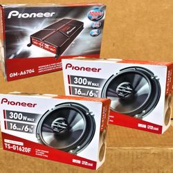 Pioneer Car Speakers System 4 Channel GM-A6704 Amp 2 Sets Car 6.5" 2-Way Coaxial 600 Watts TS-G1620F Package 