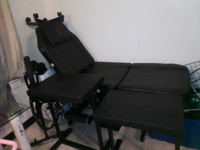Leather Foldable Tattoo Chair With 2 Cushioned Side Tables And 1 Sturdy Table.
