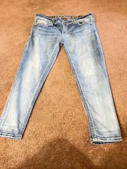 Rock Revival Women's Skinny Jeans Blue Light Wash Embroidered Rhinestone Stretch