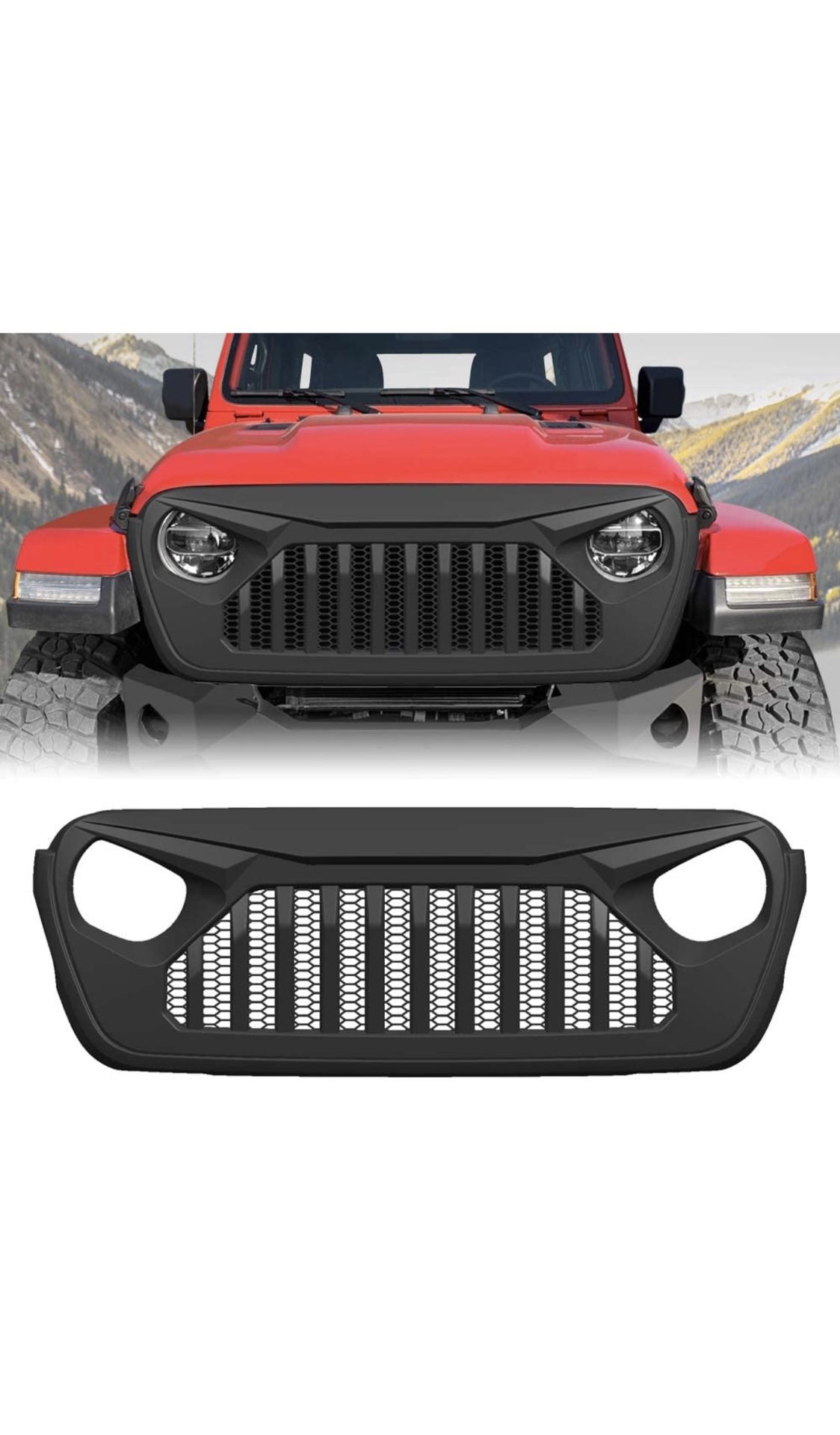 American 4wheel Matte Black Gladiator Vader Grill Front Cover for Jeep Wrangler 2018 2019 2020 JL JLU & Unlimited Rubicon Sahara Sports, ABS