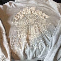 Gray and white sp5der hoodie size large