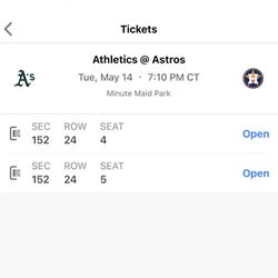 2 Astros Vs Athletics Tickets