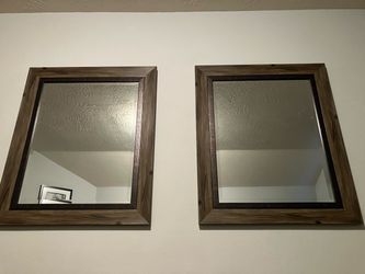 Set of 2 Wood-Framed Wall Mirrors
