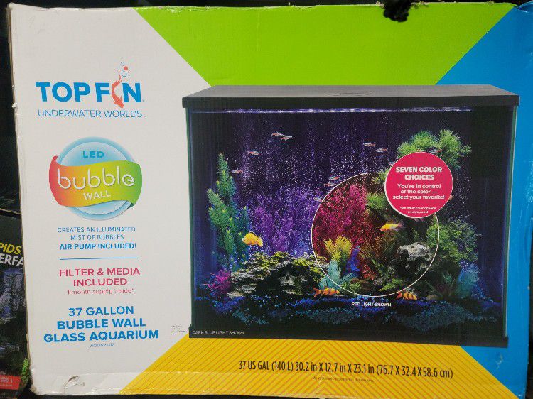 NIB Top Fin 37 Gallon LED Bubble Wall Aquarium 
