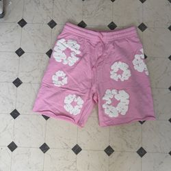 Pink Denim Tear Shorts 
