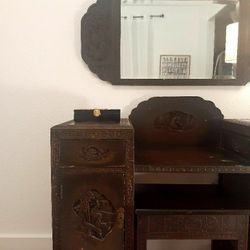 Antique Asian Carved 3 Pc Dresser 
