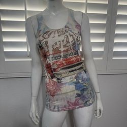 Small white long rhinestone tank top shirt blouse y2k emo retro boho outfit