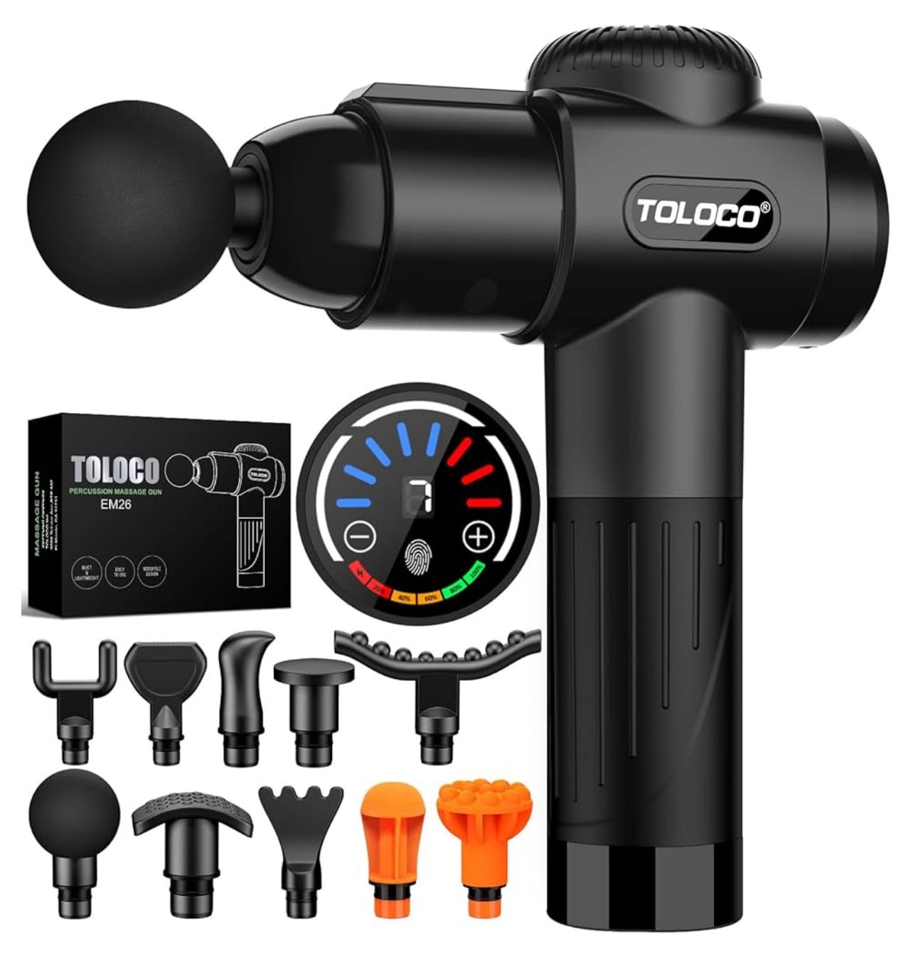 TOLOCO Massage Gun, Deep Tissue Back Massage for Athletes for Pain Relief, Percussion Massager with 10 Massages Heads & Silent Brushless Motor,