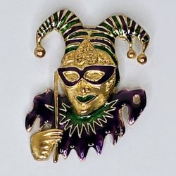Jester Brooch Enamel Harlequin Pin